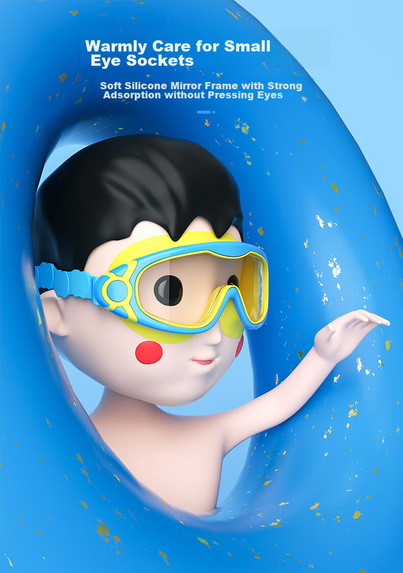 Peak One-Piece Earplug Kids Swimming Goggles Unisex Large Frame HD Anti-Fog Waterproof Transparent Blue 6