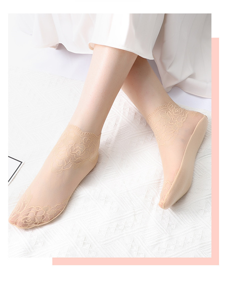 LangSha Women's Lace Stockings with Ribbons, 6 Pairs of Mesh Short Socks with Cotton Bottoms, Thin Spring And Summer Socks 14