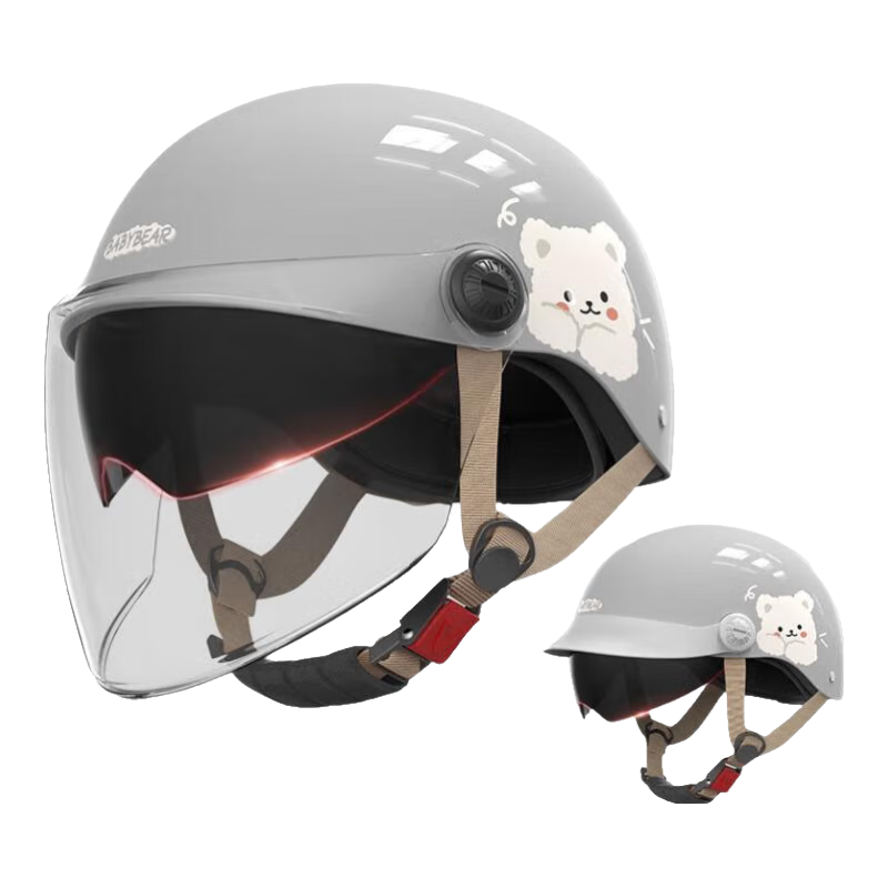 Phoenix National Standard 3C Certified Electric Motorcycle Helmet, Retro Style TK708 Blue-Gray, Dual-Shaped Visor Bucket Helmet with Double Visor, Half Helmet, Unisex Size