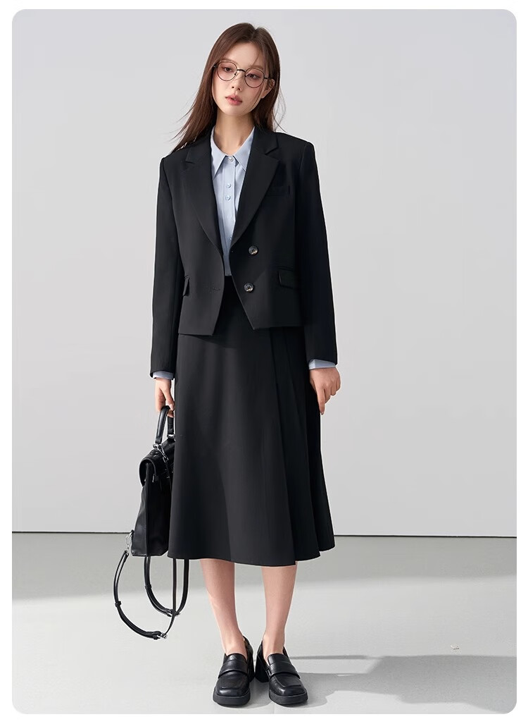 Bodexiaojie Beige Interview Suit Jacket for Women, Professional Commute Formal Wear, Lightweight Office Suit for Petite Figures 30