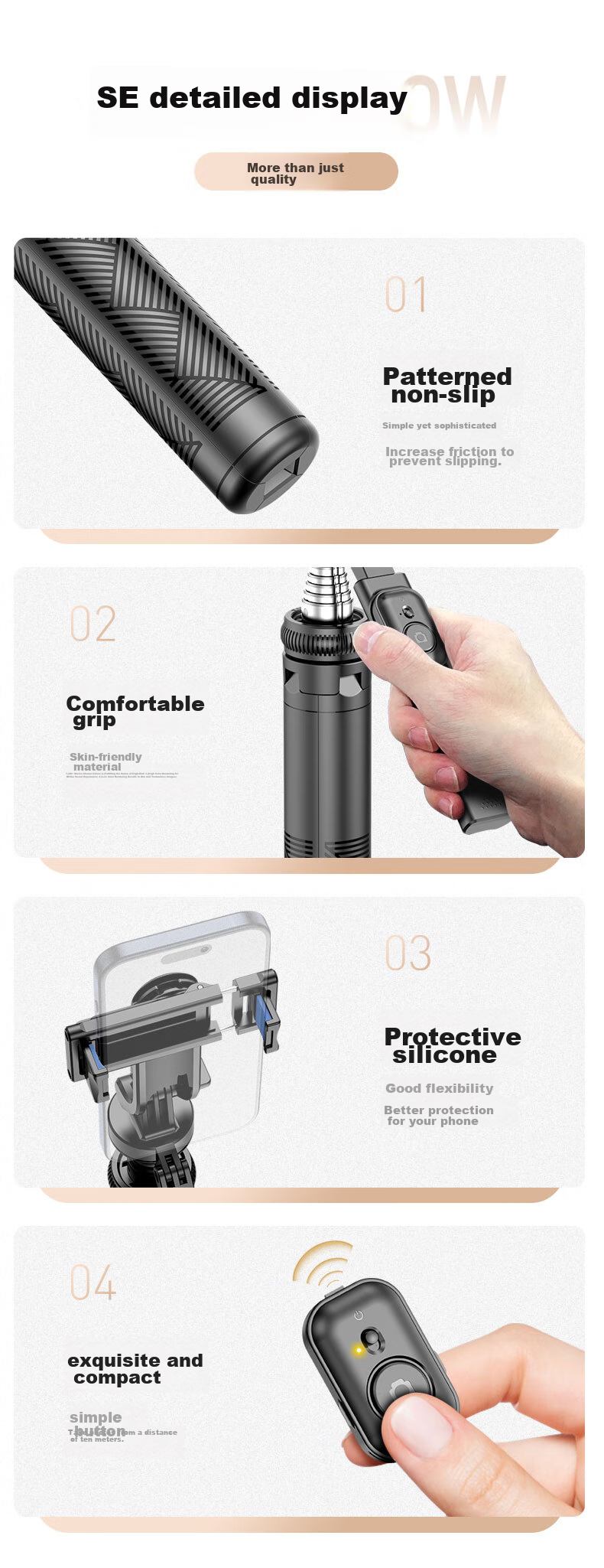 SelfieShow [Newly Upgraded Ultra-Stable 1.8-Meter Four-Legged Stand] Selfie Stick, Floor-Standing Anti-Shake, 360° Rotation, Multifunctional Outdoor Live Streaming Selfie Vlog Tool, Suitable for DJI Pocket 3 16