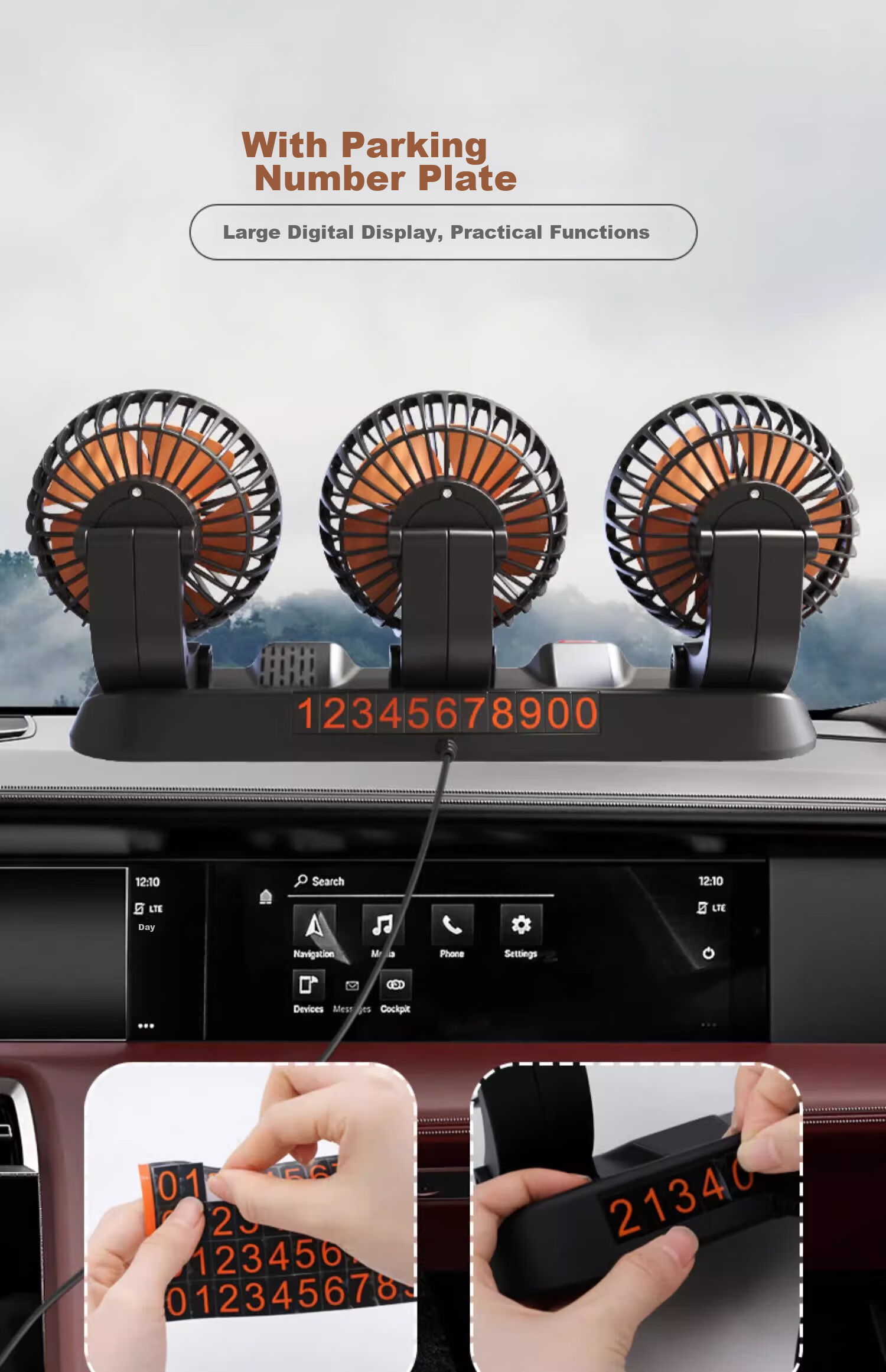 Huashi Car Fan with USB Interface, Specially Designed for Large Trucks, High-Power Strong Wind, 5V Low Noise, Three-Head Vehicle Electric Fa 16