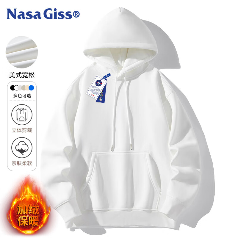 Толстовка с капюшоном NASA GISS для мужчин, однотонная базовая модель, универсальная лонгслив для пар, с длинным рукавом, белая, с флисовой подкладкой, 2XL