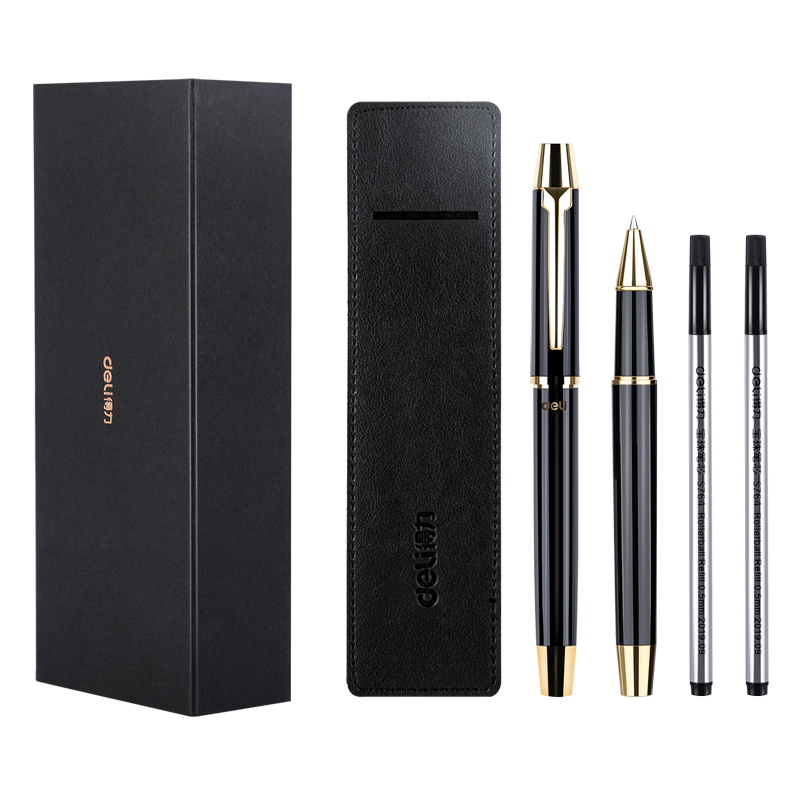 Deli Zhuoran Series Elegant Metal Ballpoint Pen Business Gift Box, Office Gel Pen Signing Pen, 0.5mm, with 2 Refills, S158, Birthday/graduation/school Gift