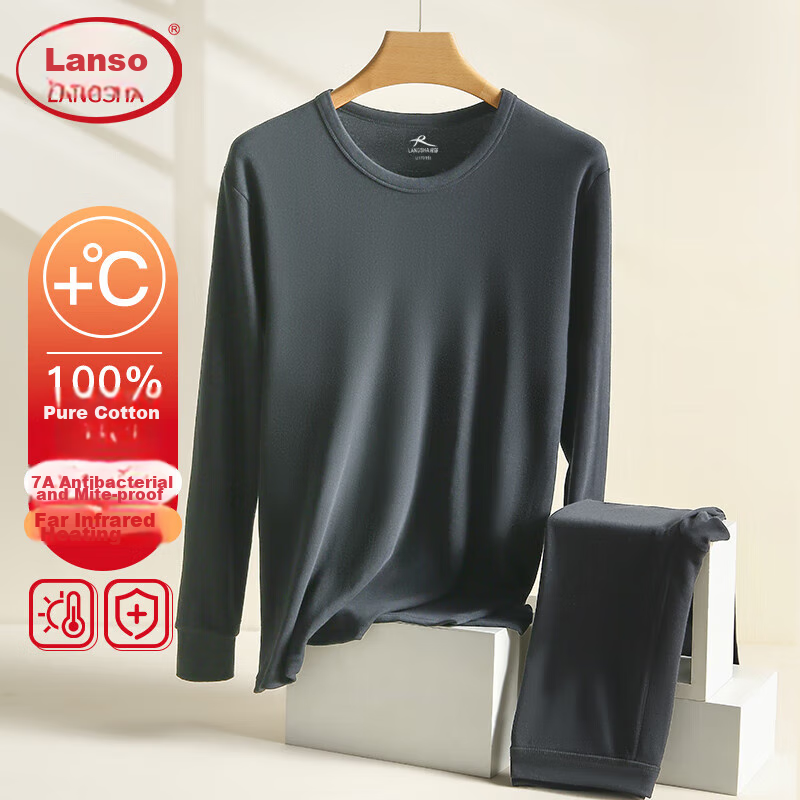 LangSha Autumn Underwear Set, Pure Cotton Men's Thin Style, New Fall And Winter Product, Cotton Undershirt, Antibacterial And Anti-Mite Base Layer, Thermal Underwear Set