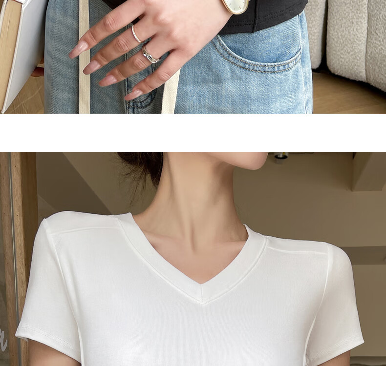Langsha Women's Summer Short Sleeve V-Neck Slim Fit Modal Basic Top 12