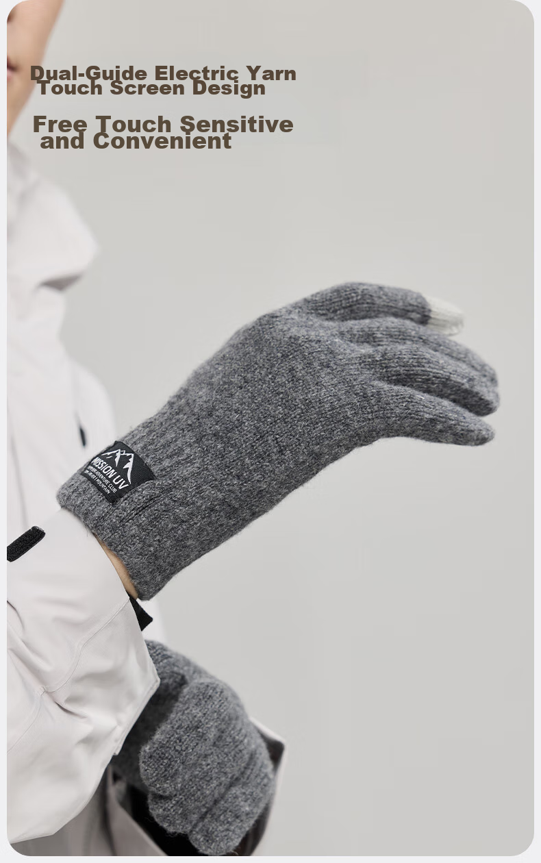 MISSION UV Sheepskin Warm Gloves for Men, Thick Winter And Autumn Outdoor Cycling Driving Anti-Cold Touchscreen Compatible Knitted Gloves 7