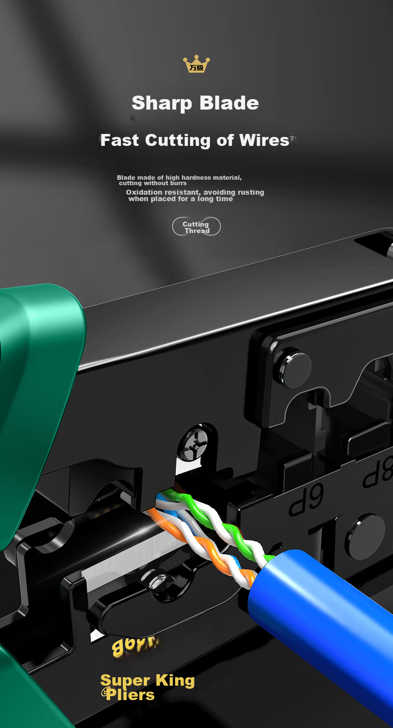 WANJEED Network Cable Crimper, Multifunctional Category 6 RJ45 Crimping Tool, Professional Grade 8P/6P Network And Telephone Line Stripper Cutter Three-In Wire Connector Tool WJ-1689B 12