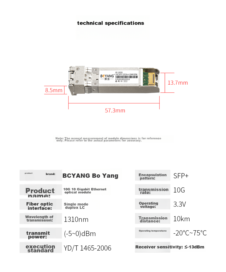 BOYANG BY-10GS4 SFP+ Optical Module, 10 Gigabit Single-Mode Dual-Fiber Optic Module (1310nm, 10km, LC), Compatible with Cisco Switches, SFP-10G 9