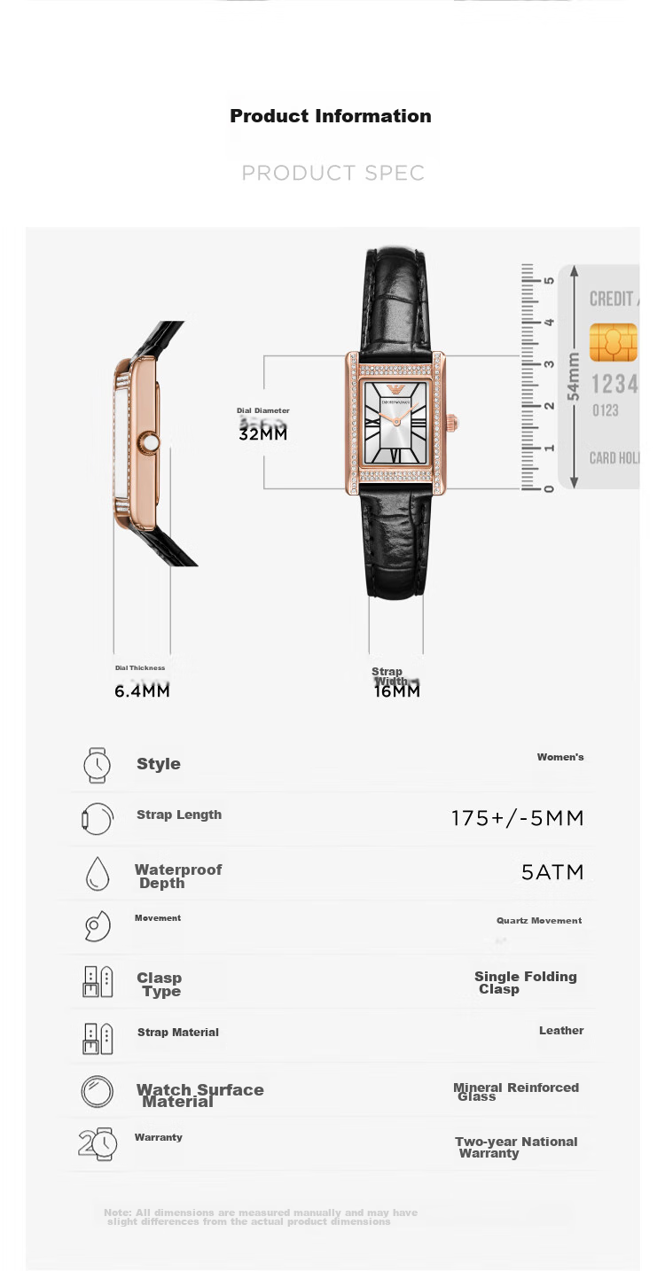 EMPORIO ARMANI Women's Watch, Starry Sky Small Square Watch for Women, Birthday Gift for Girlfriend, AR11624 2