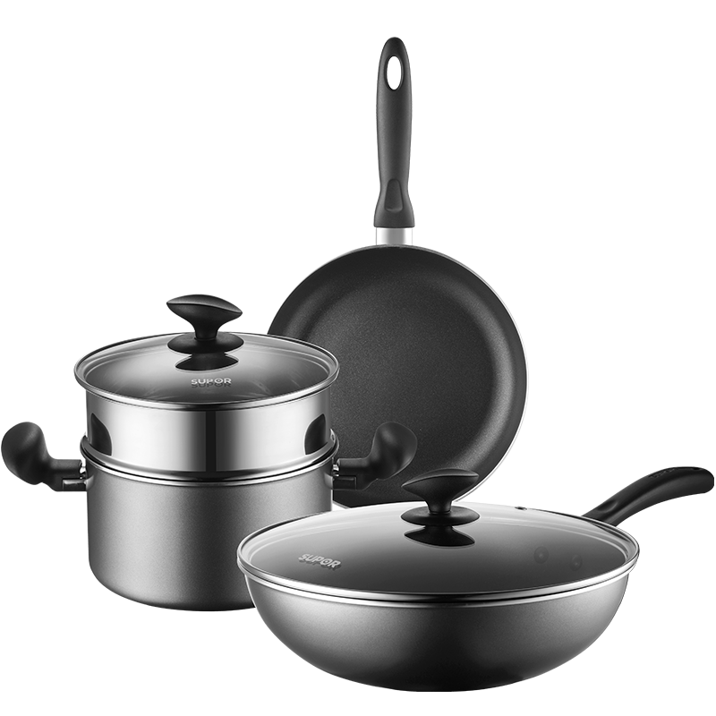 SUPOR SUPOR Cookware Set Non-Stick Wok, Frying Pan, And Soup Pot Three-Piece Set Compatible with Induction Cooker TP2005E