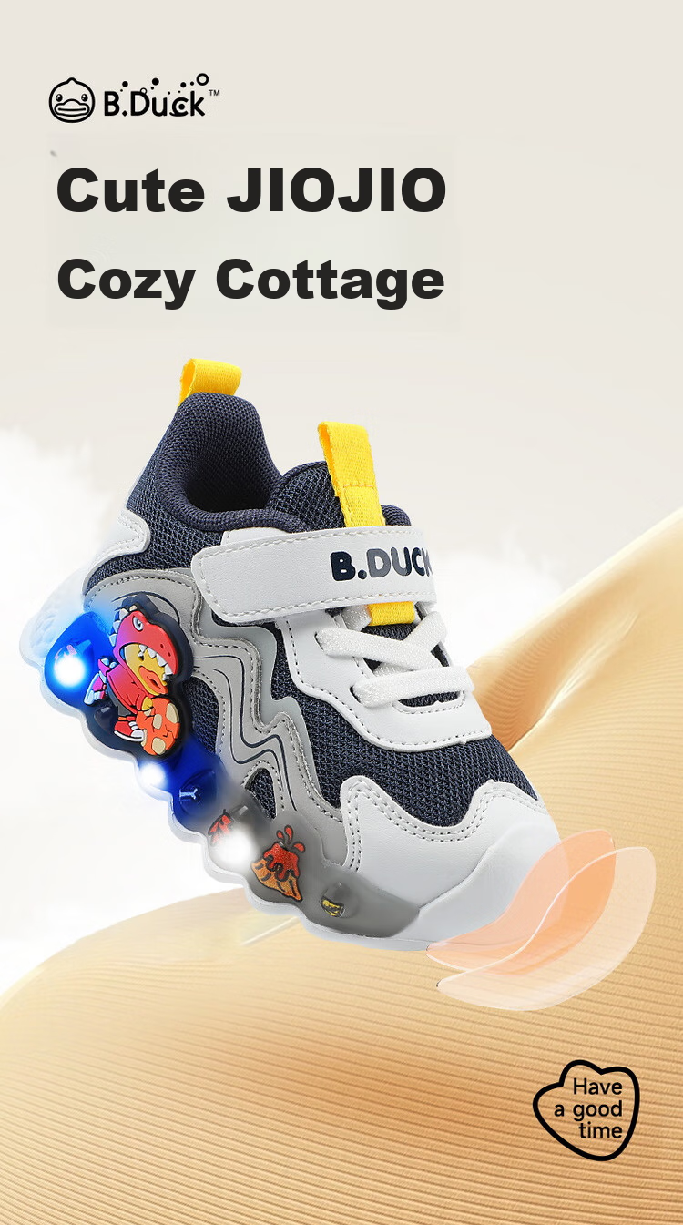 B.Duck Children's Walking Shoes, Boys And Girls Light-Up Shoes, Baby Sports Running Shoes, 3950 Blue White Gray, Size 26 5