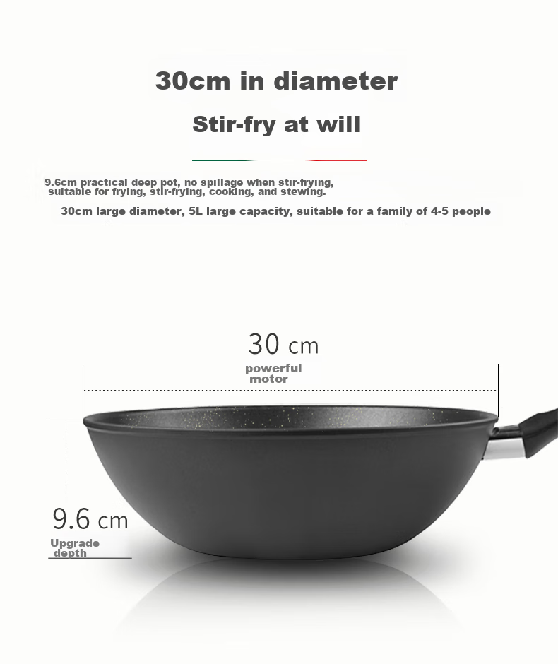 BALLARINI Non-Stick Pan with Six Cores, Titanium Imported Wok, Chinese Stir-Fry Pan, Compatible with Induction Cookers, Venice Titanium Gold Rock 30cm 8