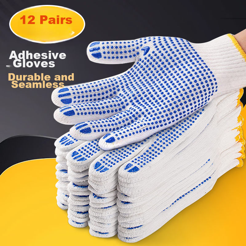 Qianyu 12 Pairs of Thick Work Gloves, Durable Cotton Work Gloves for Construction Sites, Random Colors