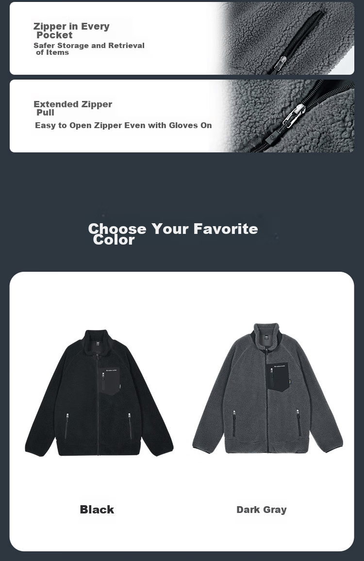 JD Original Fleece Jacket for Men, Inner Liner for Windbreaker, Lambswool Stand Collar Warm Men's Coat, Smoke Gray, XXL 12