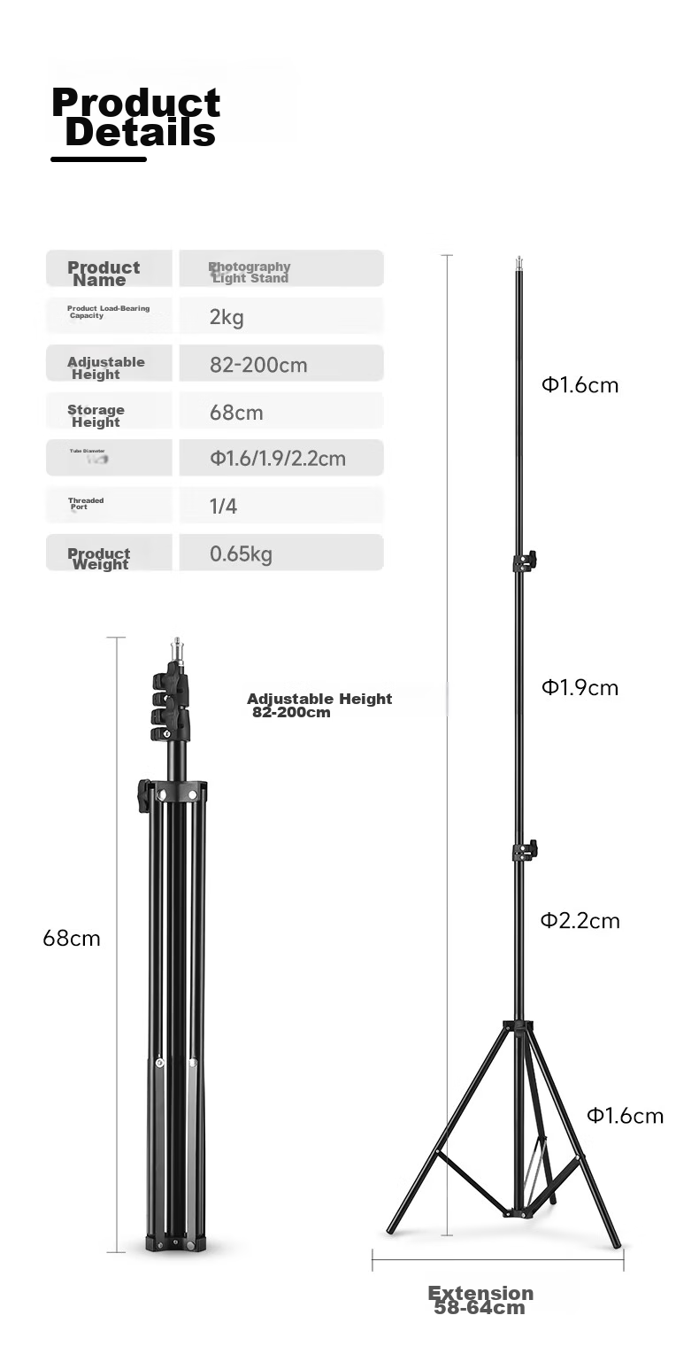 AMBITFUL 2-Meter Thickened Light Stand, Photography Flash Light Stand, Large Lamp Stand, Tripod, Portable Thickened Tripod, LED Fill Light, Softbox, Universal 2