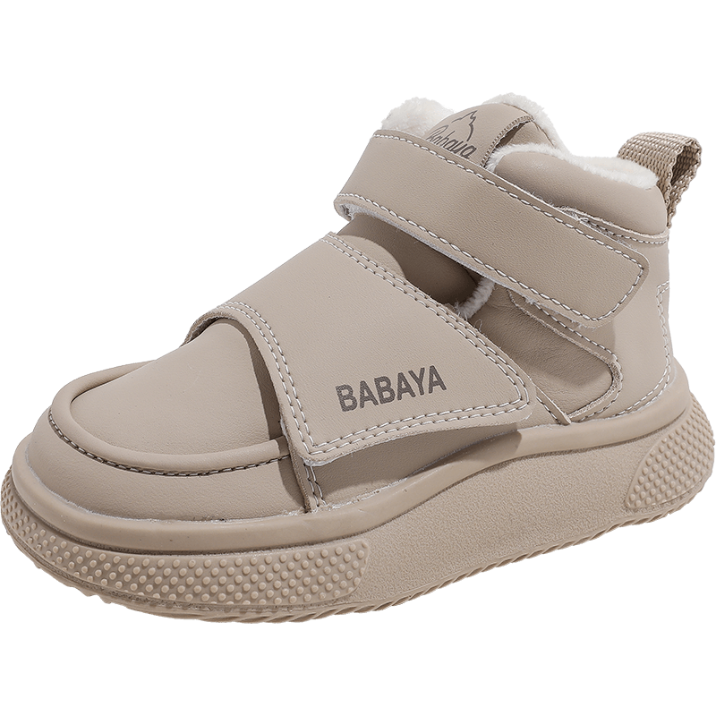 Babaya Children's Cotton Shoes, Winter Water-Resistant Versatile Bread Shoes, Girls' And Boys' Fleece-Lined Cotton Boots, Khaki Size 33