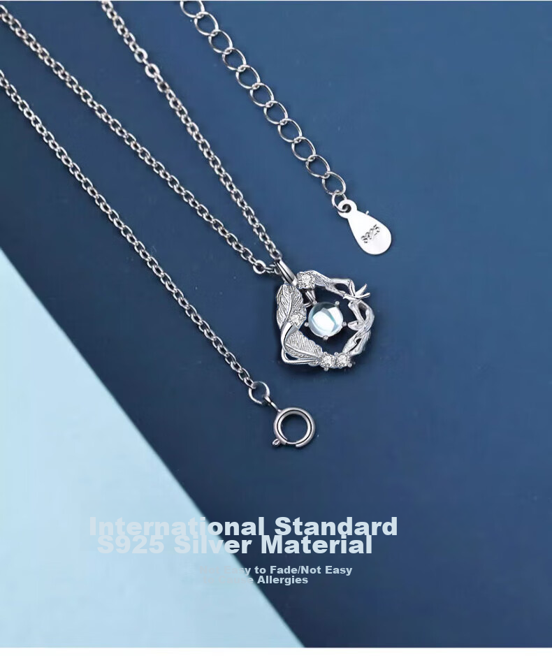 Zhoubaifu Blue Eucalyptus And Bird Silver Necklace for Women, 2026 New Light Luxury Collarbone Chain Pendant, Birthday Gift for Girls 6