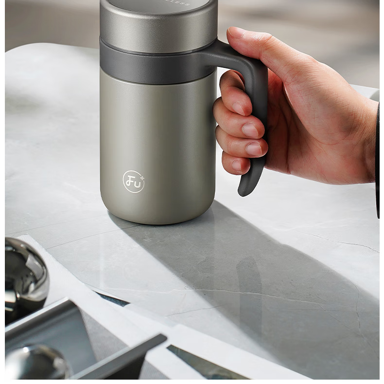 FU Insulated Tumbler for Men 316 Stainless Steel Water Bottle Tea Separator Office Cup with Handle Tea Brewing Cup Business Gift 4