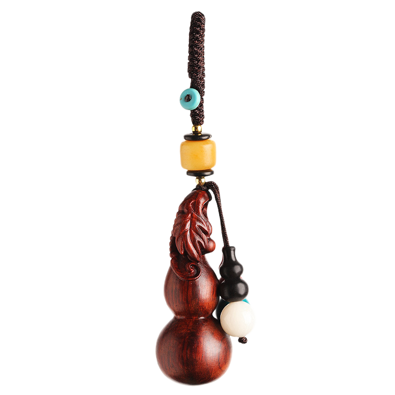 YORA High-End Zitan Wood Gourd Car Keychain, Unisex Key Pendant, Personalized Creative Ornament, Hanging Rope