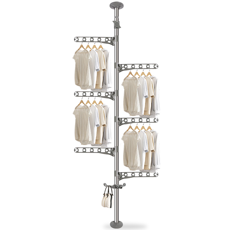 Baoyouni Floor-Standing Clothes Drying Rack, Stainless Steel, for Living Room, Bedroom, Bathroom, Balcony, No Drilling Required, Extendable