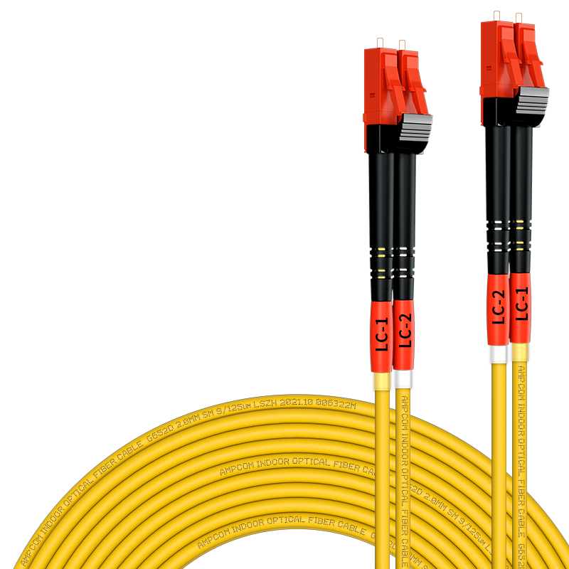 AMPCOM Telecom-Grade LC-LC Single-Mode Fiber Optic Patch Cable, 9/125 Dual-Core, LSZH Low Smoke Zero Halogen Flame-Retardant Outer Sheath, 2.0 Transceiver, 10G Pigtail, 3 Meters for Home Installation, ASM2LC003