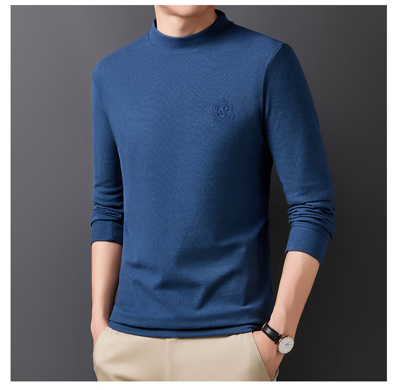 ROMON Men's Spring and Autumn Business Crew Neck Long Sleeve T-Shirt Quality Casual Base Shirt Jacket Men's 113 Green M 24
