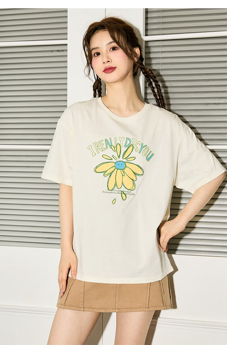TonLion 2025 Women's Round Neck Short-Sleeve T-Shirt, Off-White, S 5