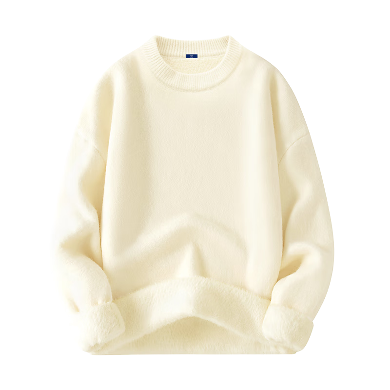 GENIOLAMODE Men's Fleece Lined Sweater Winter Thick Warm Cashmere Base Layer Knitwear Off-White 3XL