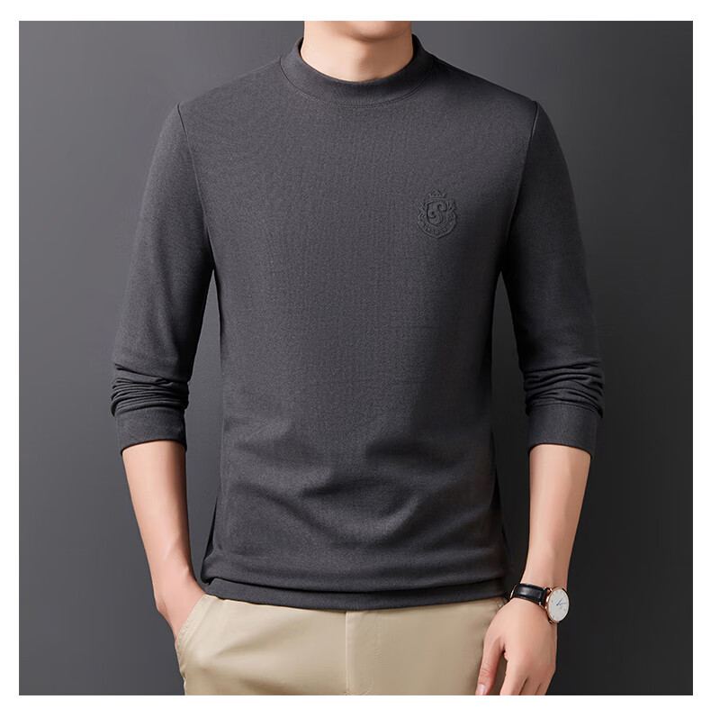 ROMON Men's Spring and Autumn Business Crew Neck Long Sleeve T-Shirt Quality Casual Base Shirt Jacket Men's 113 Green M 29