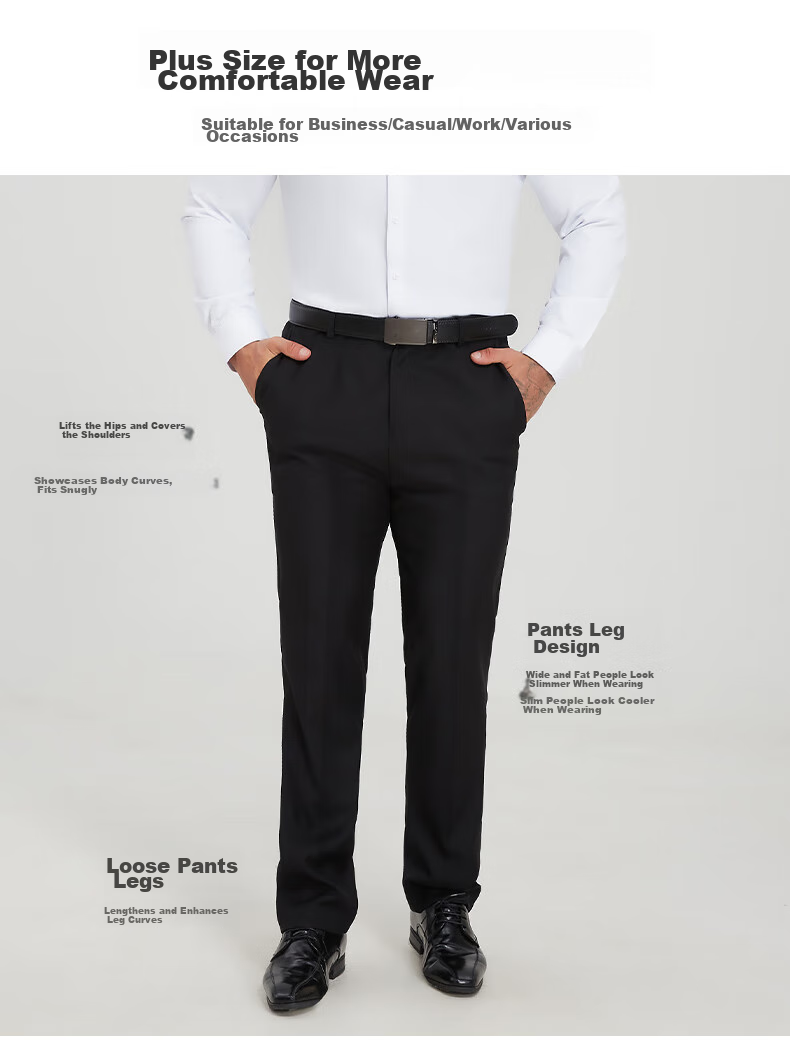 Dibinze Large Size Dress Pants for Men, Plus-Size Business Formal Wear, Loose Straight-Leg Black Suit Trousers for Overweight Men, Black, 9XL 3