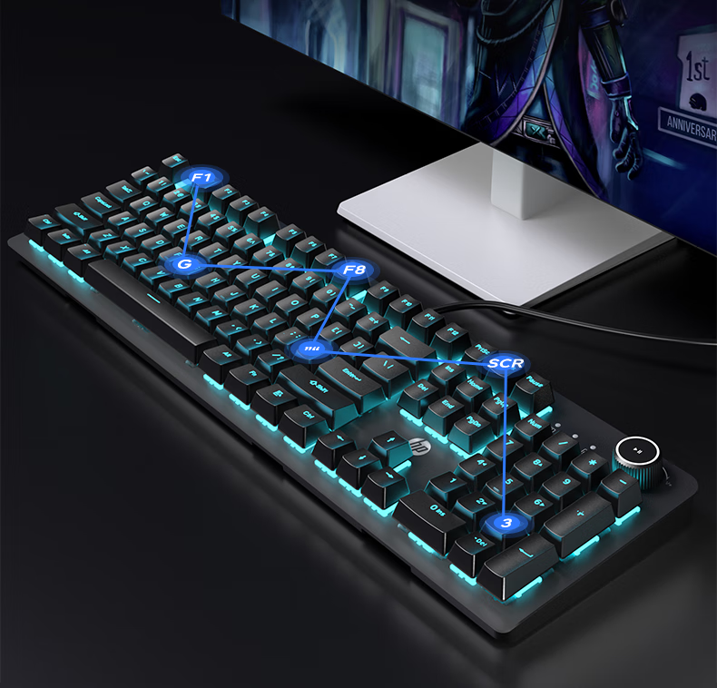 HP K10G Mechanical Keyboard with Blue Switches, Wired Keyboard for Gaming, E-Sports, Office Work And PUBG, 104 Keys Full-Size Compatible with Laptops And Desktop Computers, Full Anti-Ghosting 11