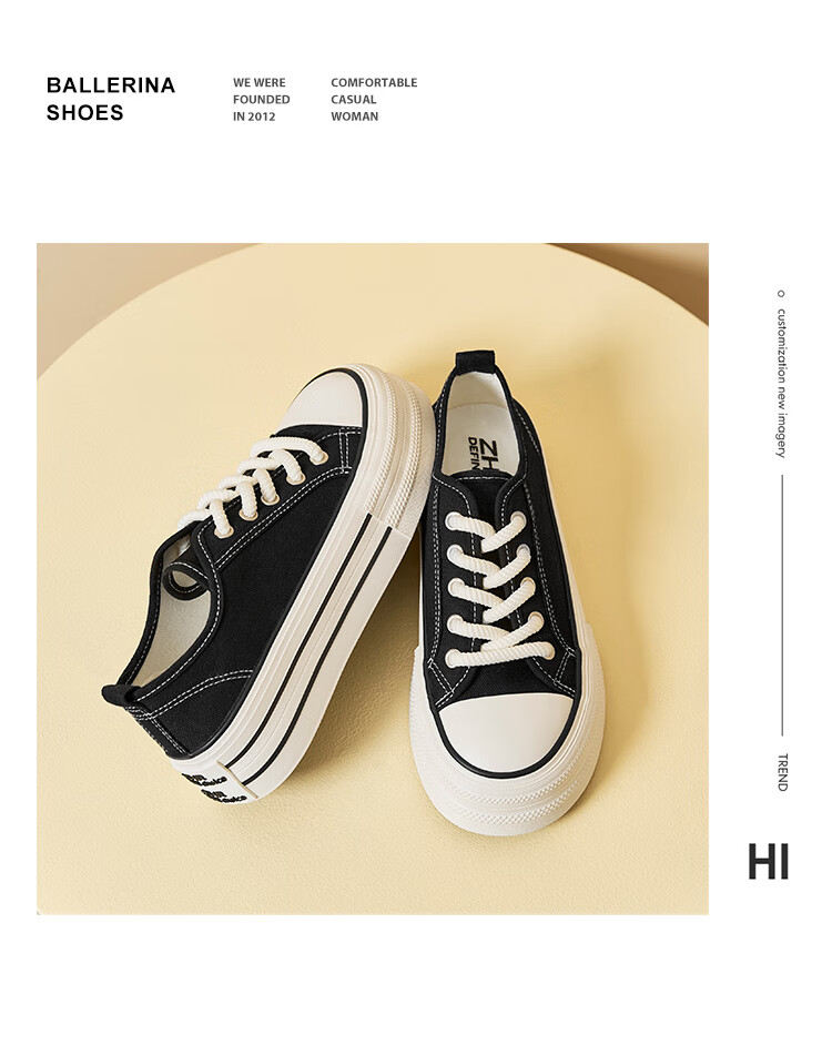 ZHR Canvas Shoes for Women, Classic Thick-Soled High-Top Casual Shoes, Lightweight Breathable Round-Toe Women's Shoes, CS32, Black, Size 37 16