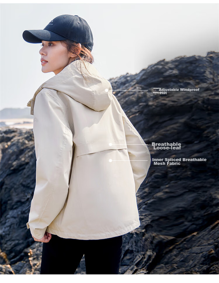 Pioneer Camp Breathable Windproof Waterproof Jacket for Women, Autumn Outdoor Breathable Windproof Waterproof Travel Hiking Coat, Light Apricot Color, XXL 10