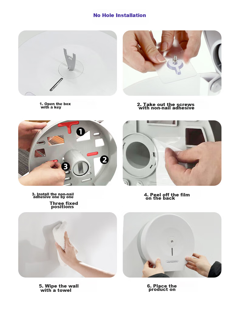 Interhasa! Large Roll Paper Dispenser Wall-Mounted Public Restroom Tissue Box Commercial Toilet Paper Holder No Drilling Required E51023 19