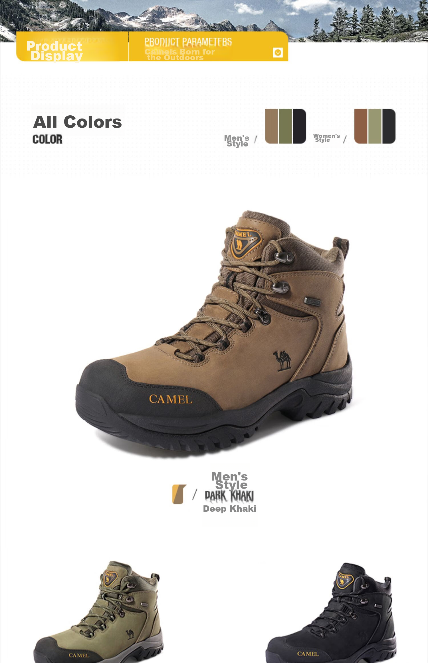 CAMEL Outdoor Hiking Boots for Men And Women, Waterproof Non-Slip Trekking Shoes with Shock Absorption, Wear-Resistant High-Top Work Boots Made of Cowhide Leather 27