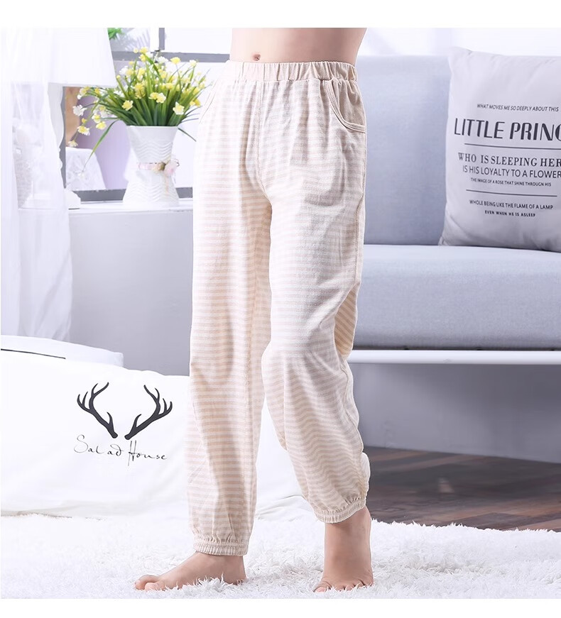 Hzasz Children's Pajama Pants for Boys, Colorful Cotton Long Pants, Spring And Autumn Thin Style, Striped Home Wear Pants for Older Girls, K9205, Light Green, Size 140 4