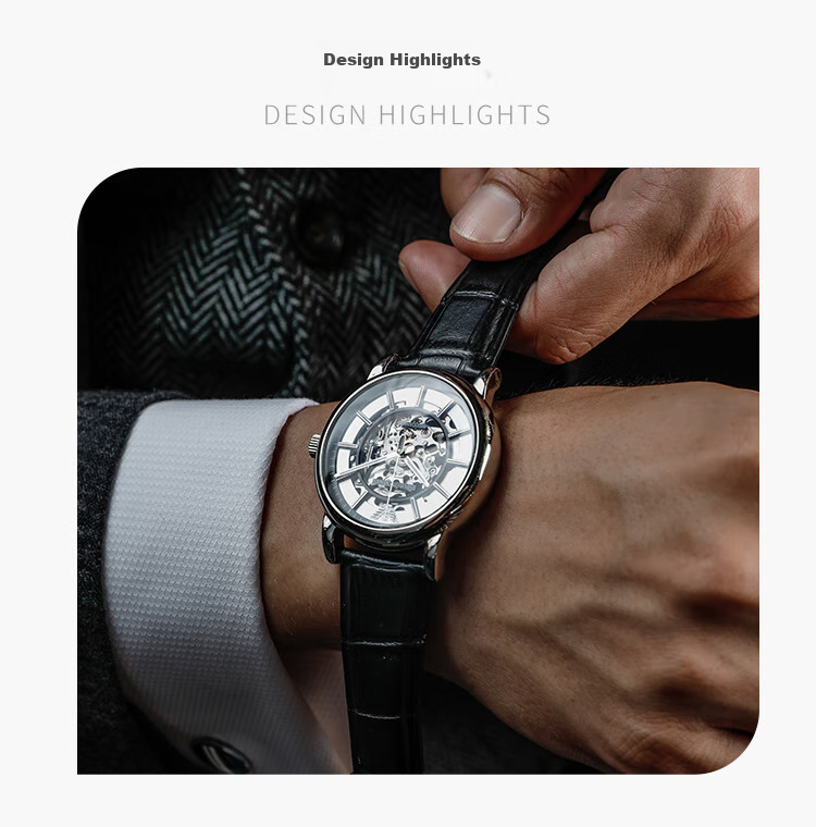 EMPORIO ARMANI Men's Watch, Black Knight Series, Cool Leather Strap, Skeleton Mechanical Watch, Birthday Gift for Men, AR60008 3