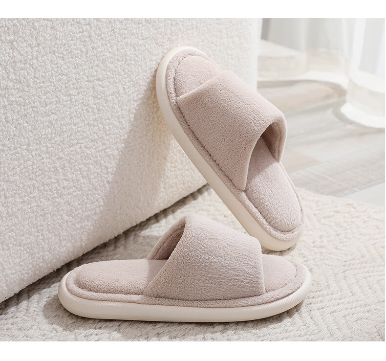 GUOLUOFEI Japanese-Style Wooden Floor Opening Cotton Slippers, Women's Spring And Autumn Soft-Soled, Men's Home All-Season Couple Slippers, Gray, Size 44-45 3