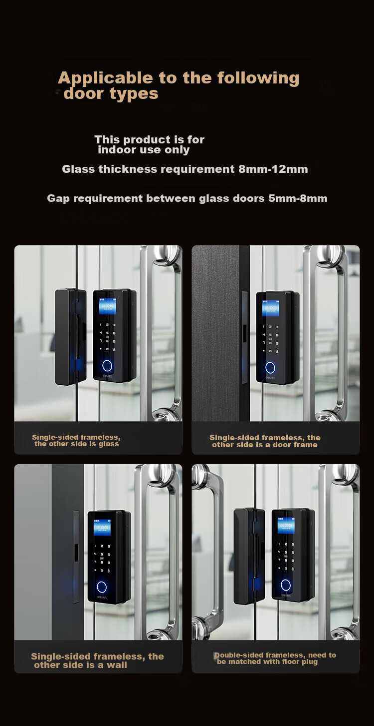 Deli Glass Door Lock, Smart Door Lock with Password, Office Fingerprint Lock, Intelligent Lock, Access Control Lock, Attendance Lock, Mini-Program Management AL100 (Frameless Glass Doors) 1
