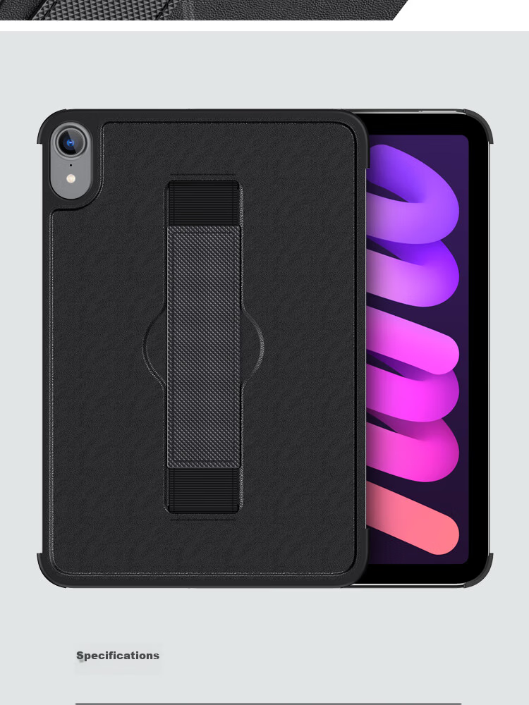 ESCASE IPad Mini 7 Case, IPad Mini 6 Protective Cover, Handheld Apple Tablet Computer, Apple Cooling Stand, Slim Shockproof Extendable Elastic Band - Black 12