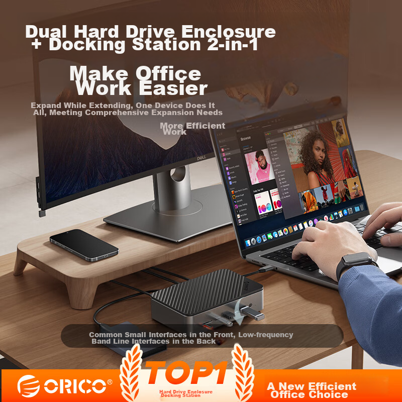 ORICO Hard Drive Enclosure Expansion Dock M.2/3.5 Inch SSD Enclosure Type-C Converter USB3.2 High-Speed USB-C to HDMI Network Port Desktop Expansion Dock D35M2