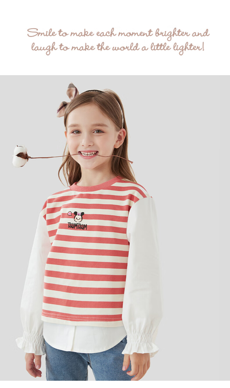 Disney Girls' Sweatshirt Spring And Autumn Children's Long-Sleeve Shirt Casual Top for Older Kids Z233037 Red And White 120cm 5