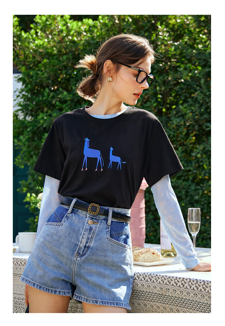 Olrain Women's Loose Short Sleeve T-Shirt Summer Embroidered Casual Comfortable Breathable Top Black M 20