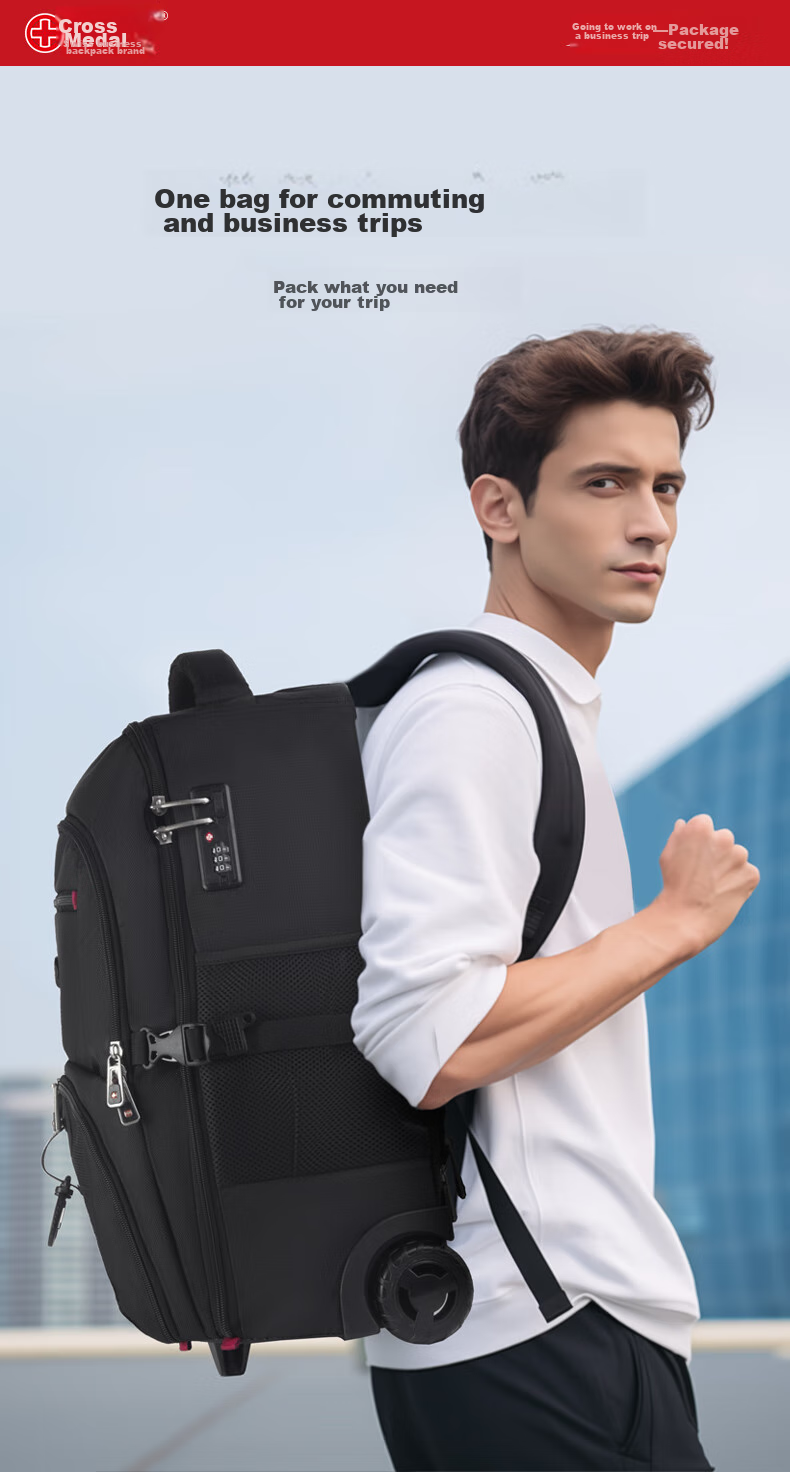 CROSSGEAR Backpack with Wheels, 17.3-Inch Large Capacity Business Travel Luggage, Carry-On Suitcase, Student Backpack 15