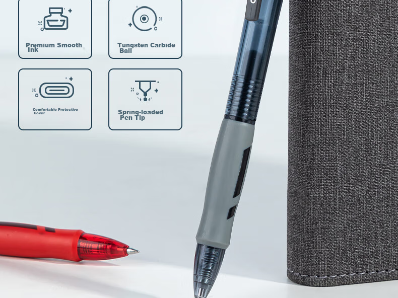 Deli Premium Smooth S08 Retractable Office Gel Pen, 0.5mm Bullet Tip, 12 Pens/box, 9 Black 2 Red 1 Blue, 33698 Gaokao Exam 2