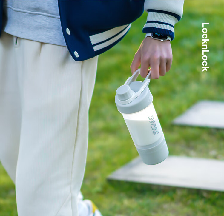 LOCK&LOCK Sports Shaker Bottle with Individual Storage Box, Portable Plastic Cup, Fitness Tea Water Bottle, Gray (580mL+170mL) 4