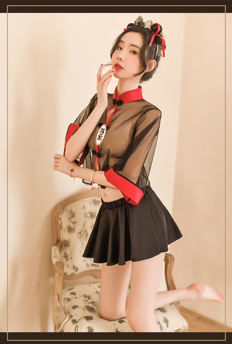 曼烟性感情趣内衣女透视薄纱古风旗袍复古开叉短裙sm民国角色扮演激情