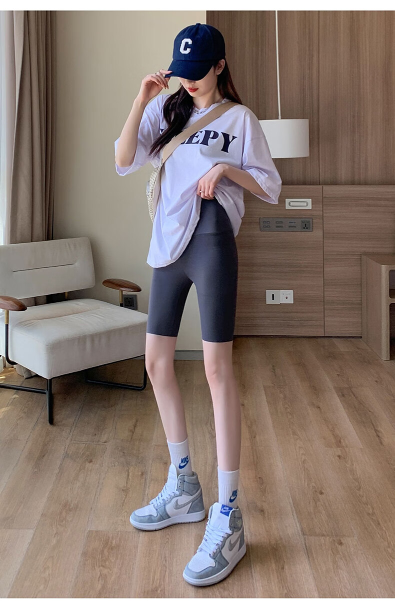 LangSha Shark Skin Five-Point Women's Outerwear Summer Thin Abdomen Control Hip Lift Yoga Cycling Seamless Safety Leggings 40