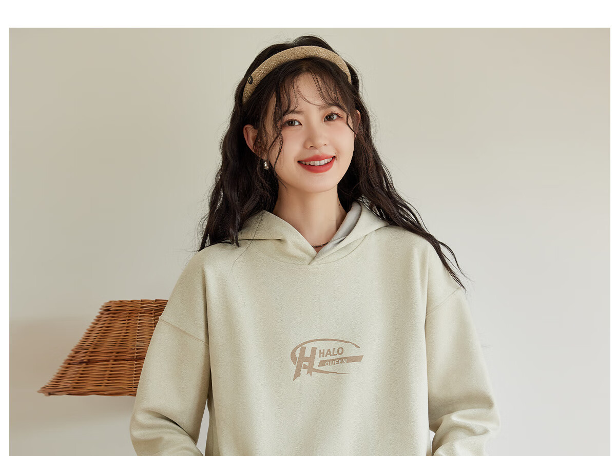 Halo Queen Women's Sweatshirt, Suede Fleece, Spring And Autumn Round Neck, Letter Print Pullover, Loose Fit Versatile Sweatshirt, New Product H143W1022 51